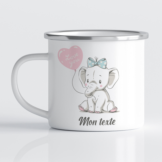 tazza smaltata personalizzata per Bambini - Elefante Palloncino Cuore