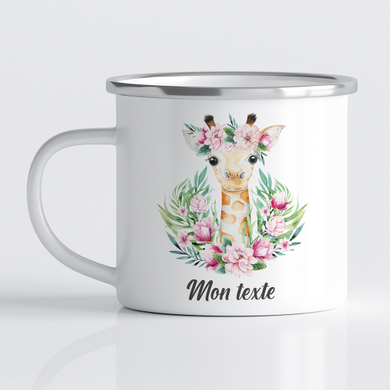 tazza smaltata personalizzata per Bambini - Giraffa Fiori
