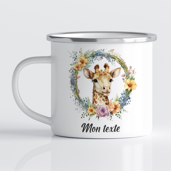 tazza smaltata personalizzata per Bambini - Giraffa Floreale