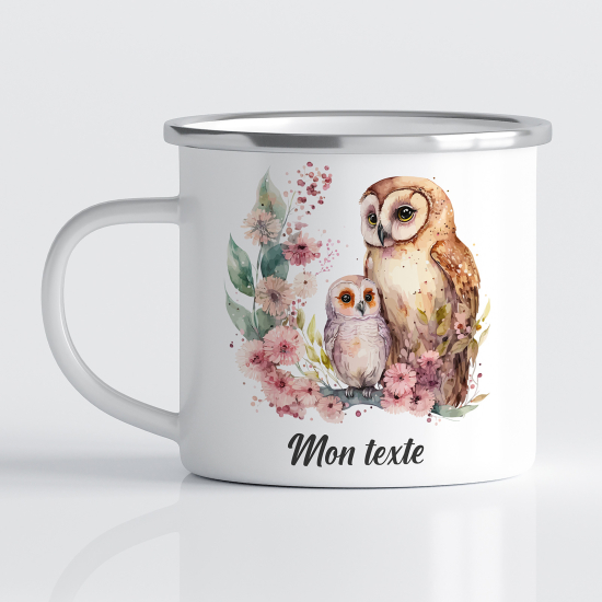 tazza smaltata personalizzata per Bambini - Gufo Floreale