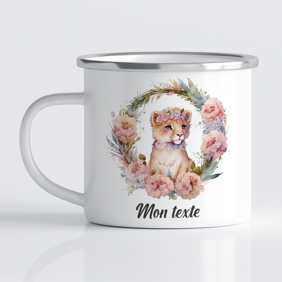 tazza smaltata personalizzata per Bambini - Leone Floreale