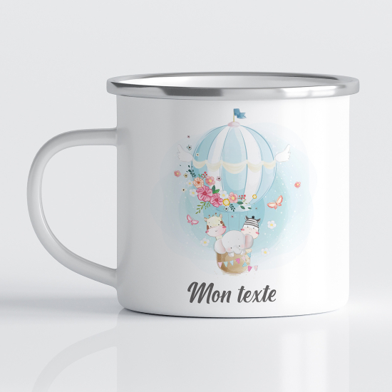 tazza smaltata personalizzata per Bambini - Mongolfiera Animali