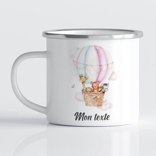 tazza smaltata personalizzata per Bambini - Mongolfiera Animali