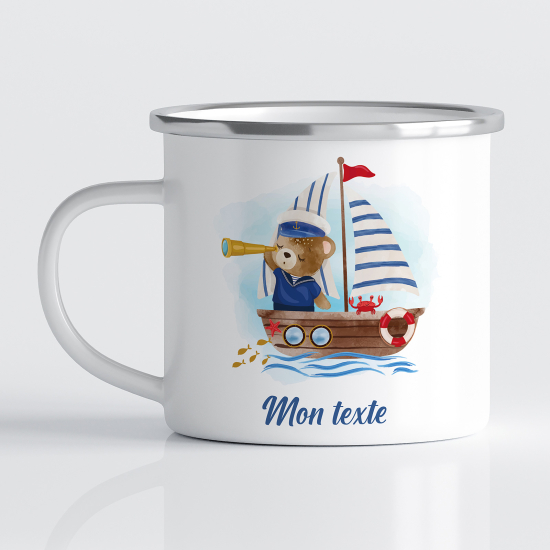 tazza smaltata personalizzata per Bambini - Orsetto Barca