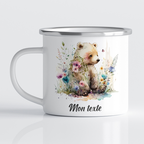 tazza smaltata personalizzata per Bambini - Orsetto Fiori