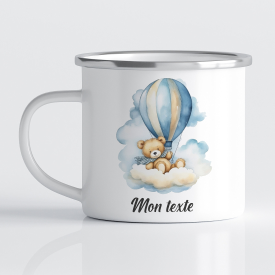 tazza smaltata personalizzata per Bambini - Orsetto Mongolfiera