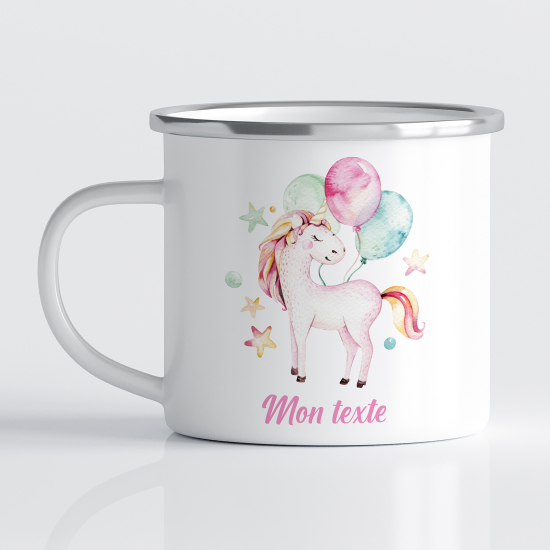 tazza smaltata personalizzata per Bambini - Palloncini Unicorno