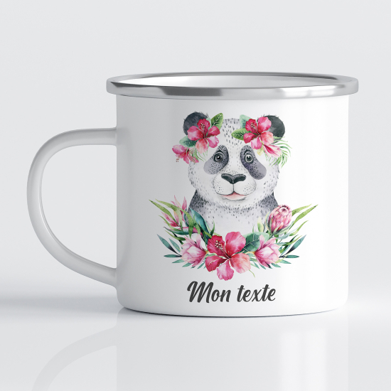 tazza smaltata personalizzata per Bambini - Panda Fiori