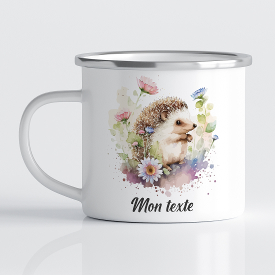 tazza smaltata personalizzata per Bambini - Riccio fiori
