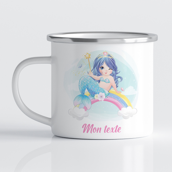tazza smaltata personalizzata per Bambini - Sirena Arcobaleno
