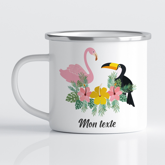 tazza smaltata personalizzata per Bambini - Uccelli Fiori