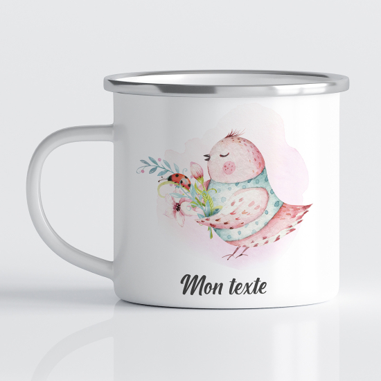 tazza smaltata personalizzata per Bambini - Uccellino Mignon