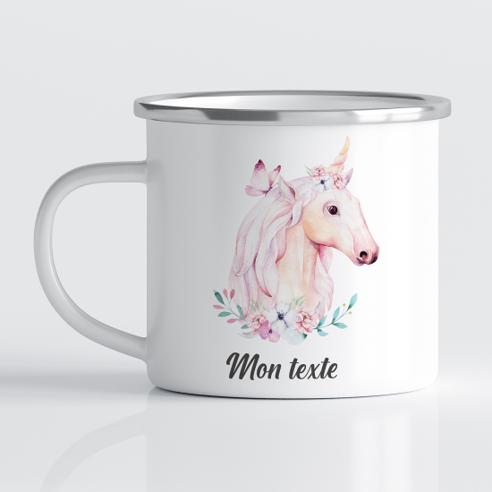 tazza smaltata personalizzata per Bambini - Unicorno Farfalla