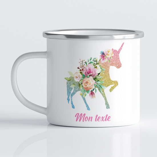 tazza smaltata personalizzata per Bambini - Unicorno fiore