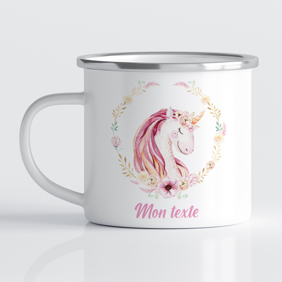 tazza smaltata personalizzata per Bambini - Unicorno Floreale