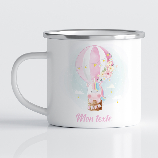 tazza smaltata personalizzata per Bambini - Unicorno Mongolfiera