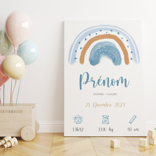 Tela nascita personalizzata - Arcobaleno Blu