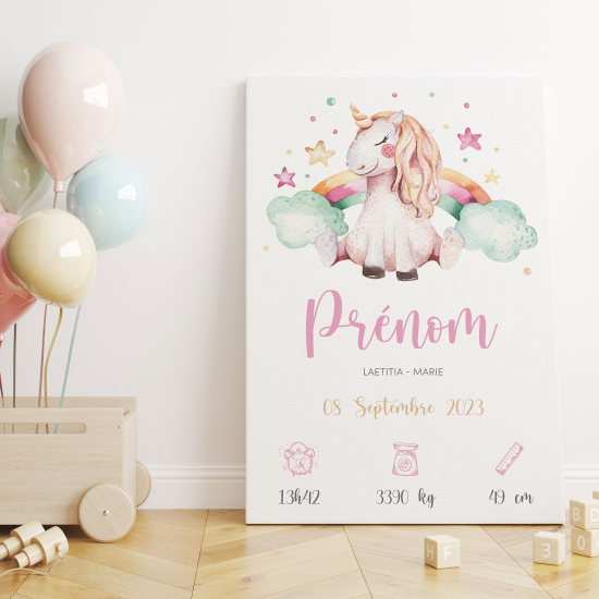 Tela nascita personalizzata - Unicorno Arcobaleno