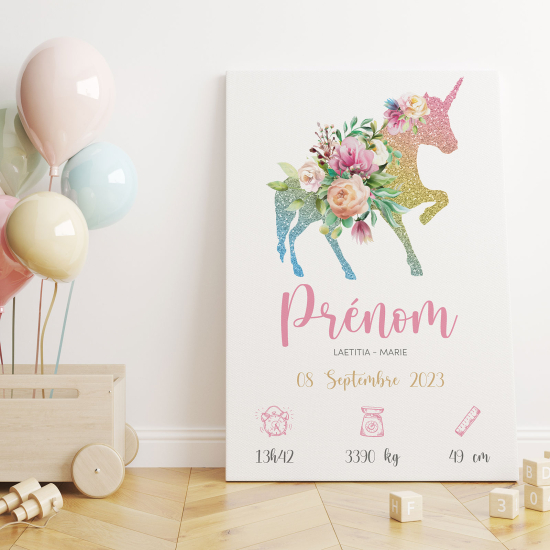 Tela nascita personalizzata - Unicorno Paillettes