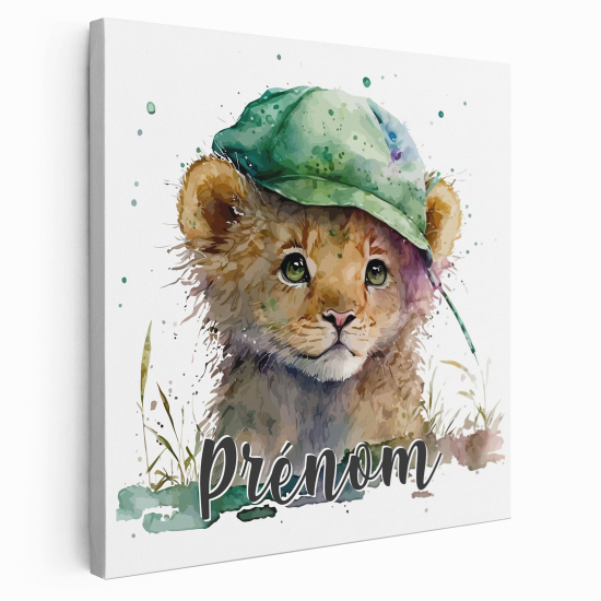 Tela per bambini personalizzata - Cucciolo di leone cappellino
