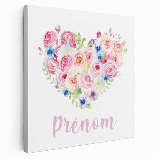 Tela per bambini personalizzata - Cuore floreale