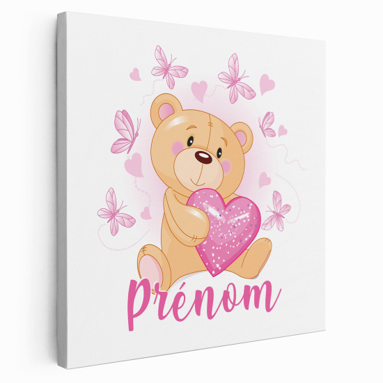 Tela per bambini personalizzata - Orsetto cuori