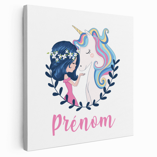 Tela per bambini personalizzata - Ragazza e unicorno