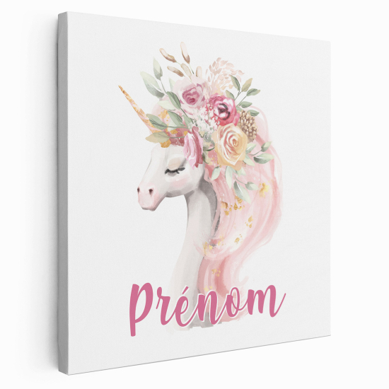 Tela per bambini personalizzata - Unicorno Fiori