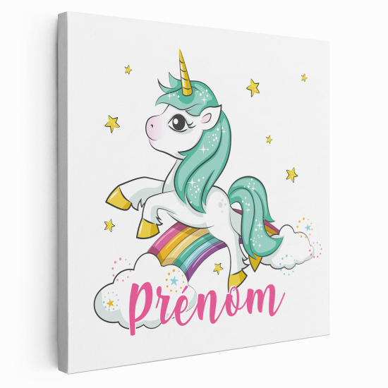 Tela per bambini personalizzata - Unicorno nuvole arcobaleno