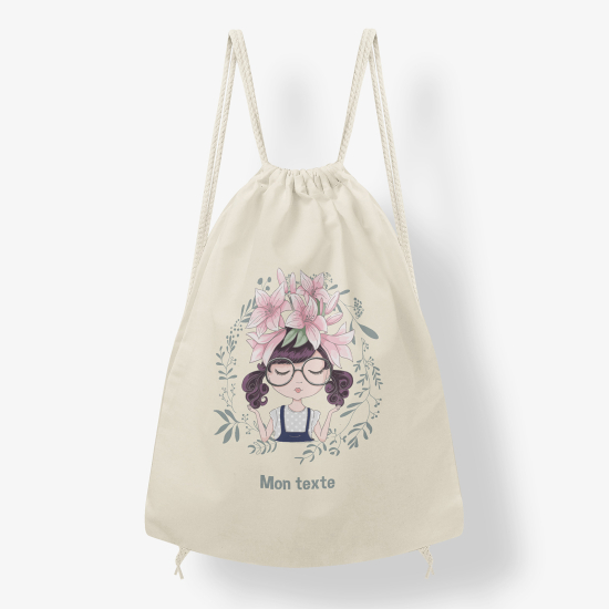 Zaino personalizzato con coulisse - Bambino fiorito