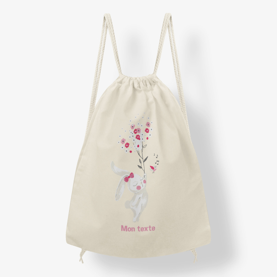 Zaino personalizzato con coulisse - Coniglio fiorito