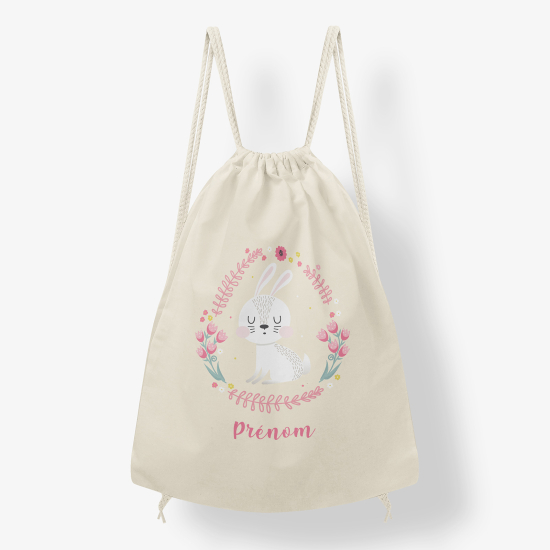 Zaino personalizzato con coulisse - Coniglio fiorito