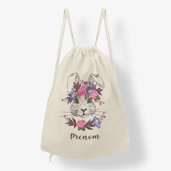 Zaino personalizzato con coulisse - Coniglio fiorito
