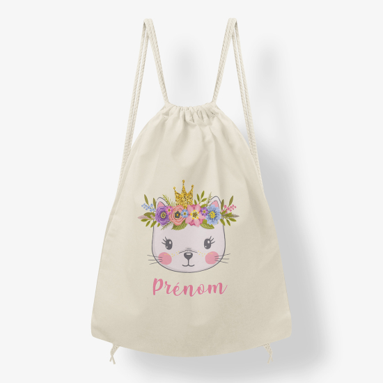 Zaino personalizzato con coulisse - Gatto fiorito