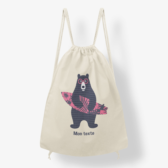 Zaino personalizzato con coulisse - Orso surfista