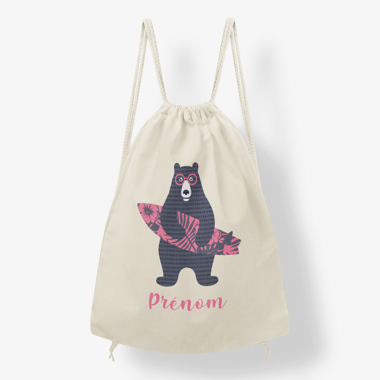 Zaino personalizzato con coulisse - Orso surfista