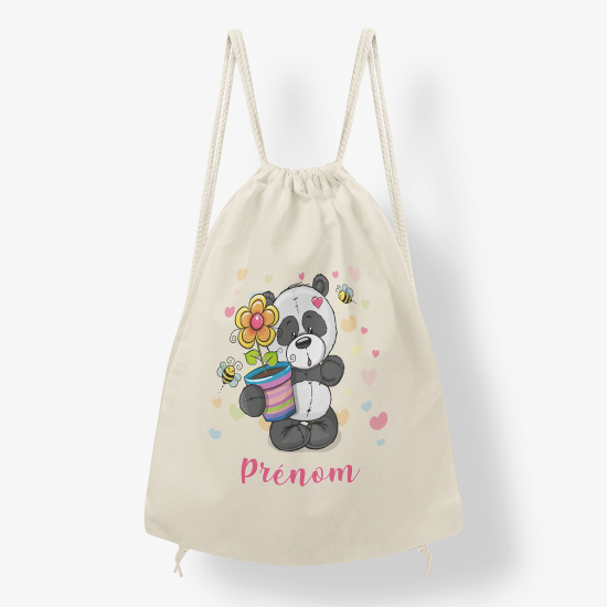 Zaino personalizzato con coulisse - Panda fiorito