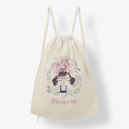 Zaino personalizzato con coulisse - Piccola ragazza fiorita