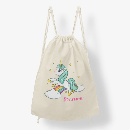 Zaino personalizzato con coulisse - Unicorno arcobaleno
